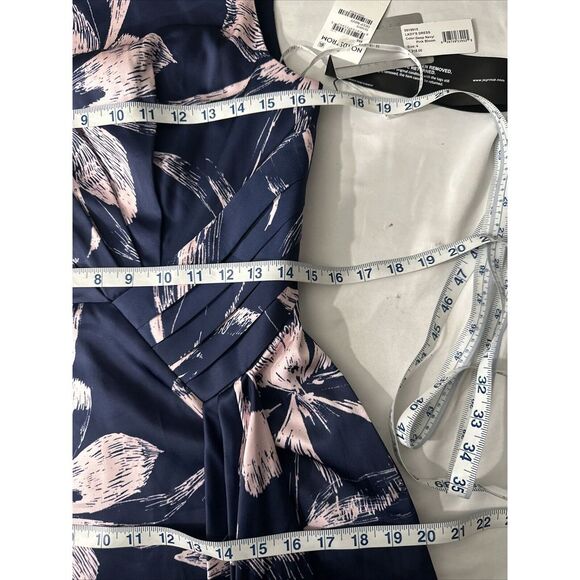 NWT $318 Kay Unger‎  [ 4 ] Emmaline Draped Floral Midi Dress Deep Navy Pink - Picture 5 of 15